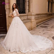 Fsuzwel Vestido de Noiva Свадебные платья трапециевидной формы с длинным рукавом и аппликацией сексуальное свадебное платье принцессы с v-образным вырезом на шнуровке размера плюс