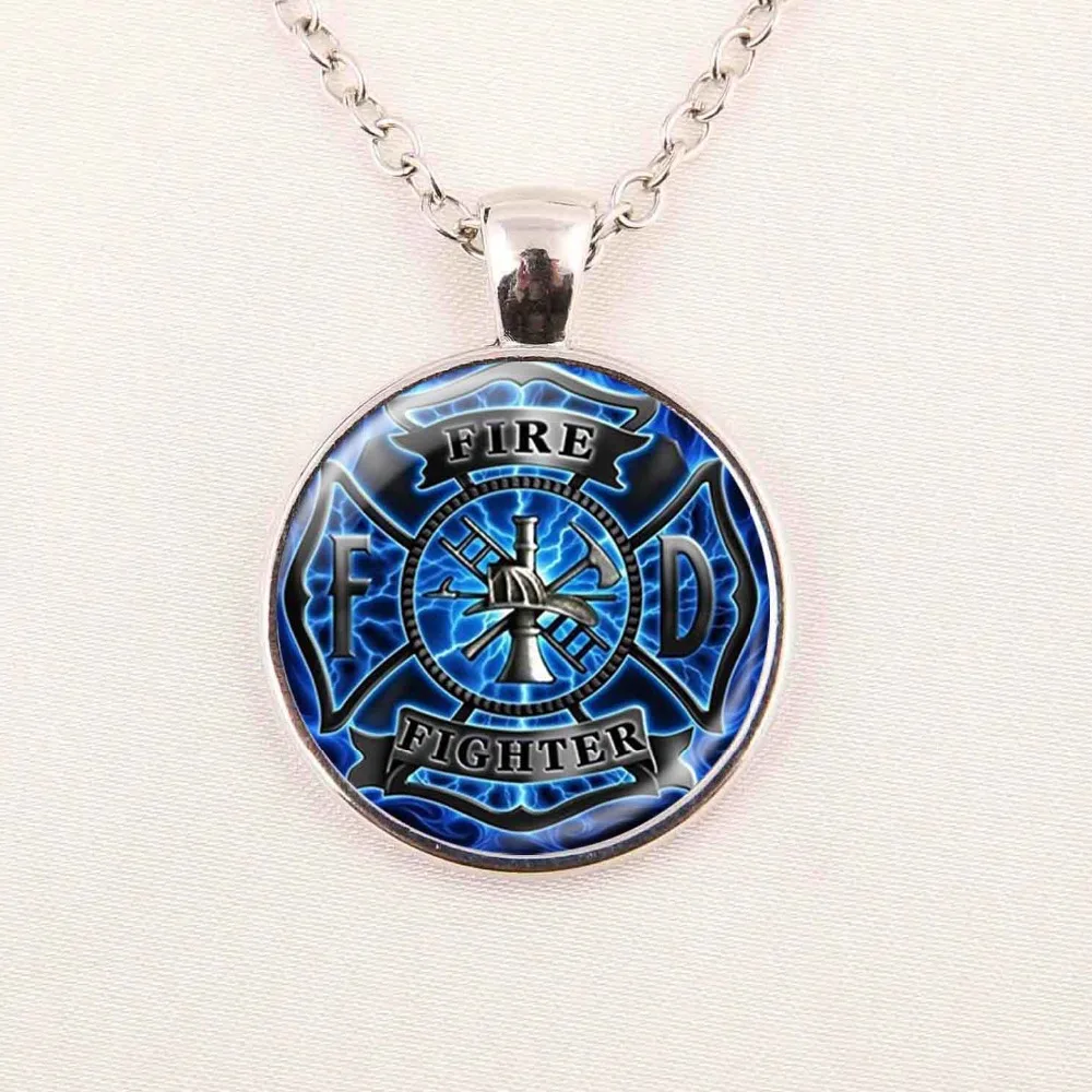 New Fashion art gift Firefighter Necklace silver plated fire fighter jewelry Glass Cabochon Dome Pendant dropshipping | Украшения и