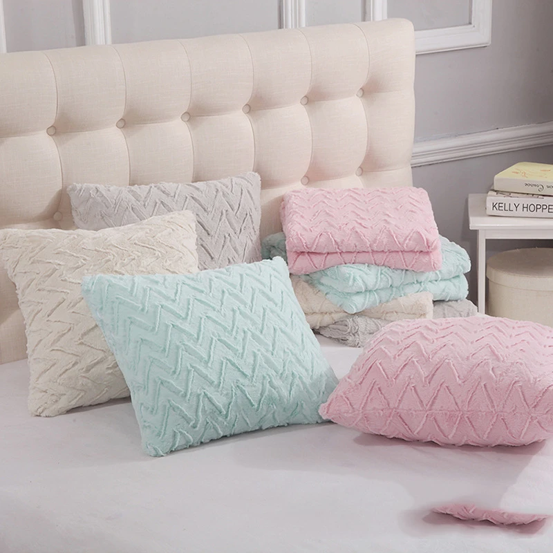 

45*45cm beige/grey/green/pink plush cushion cover soft fluffy embossed throw pillow cover bed bedside pillowcase