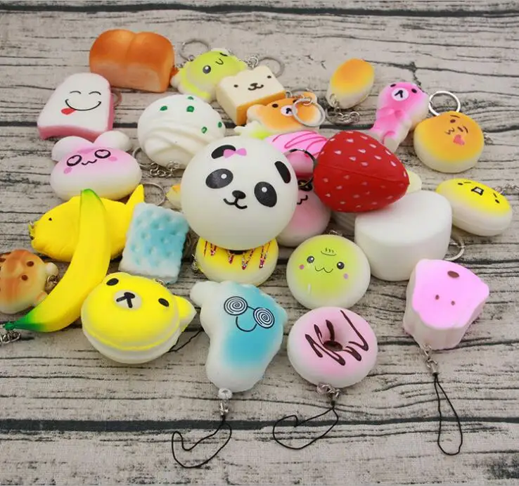 

10Pcs/Lot Small Cute Bread Cell Phone Decoration Random Squishy Soft Panda/Bread/Cake/Buns Phone Straps Pendant