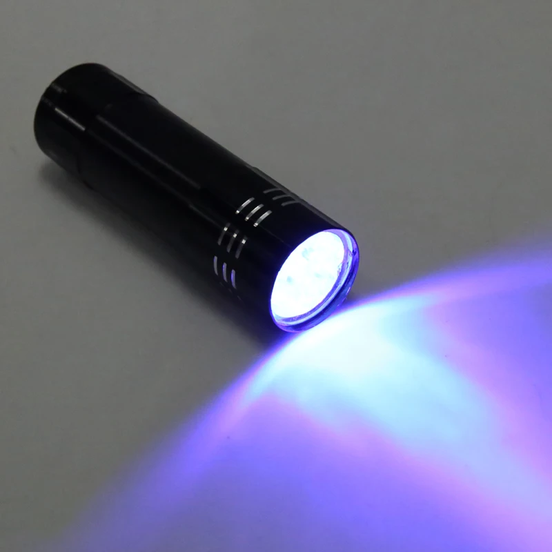 

Black Mini Aluminum UV ULTRA VIOLET 9 LED FLASHLIGHT Torch Light Lamp Purple Light for Money Check Credit Card Check