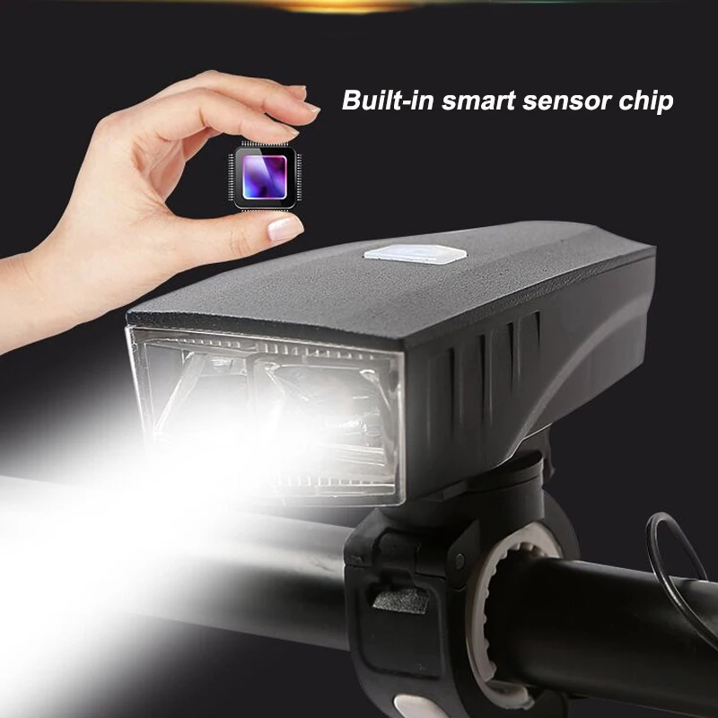 Top USB Rechargeable Waterproof Bicycle Light with Adjustable High Bean & Low beam Light Cycling Horn Light 120db 3