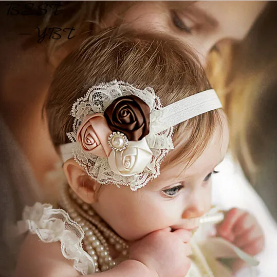 

Girl Elastic Headbands with Pearl Flower Hair Accessory Rose Hairband Headwear Hair Band Accessories