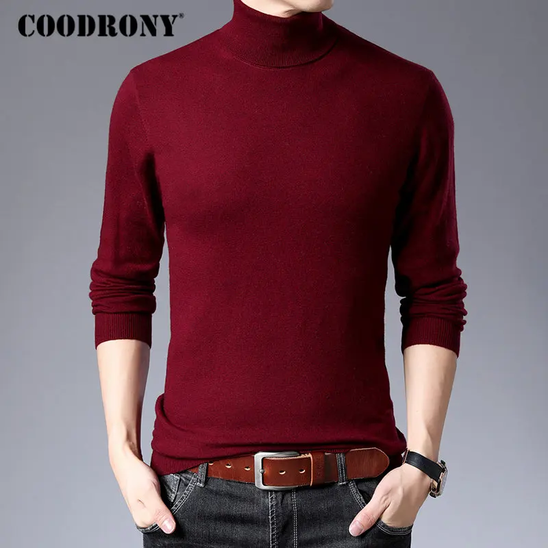 COODRONY, мужской свитер, классический, Повседневный, водолазка, для мужчин, Осень-зима, мериносовая шерсть, свитера, вязанный кашемировый пуловер для мужчин, 93009 - Цвет: Красный
