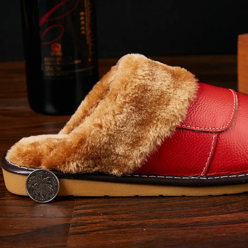 Mntrerm/ г.; зимняя теплая обувь для влюбленных; мужские кожаные хлопковые тапочки; мужская домашняя обувь с плюшевой подкладкой; большие размеры 39-44