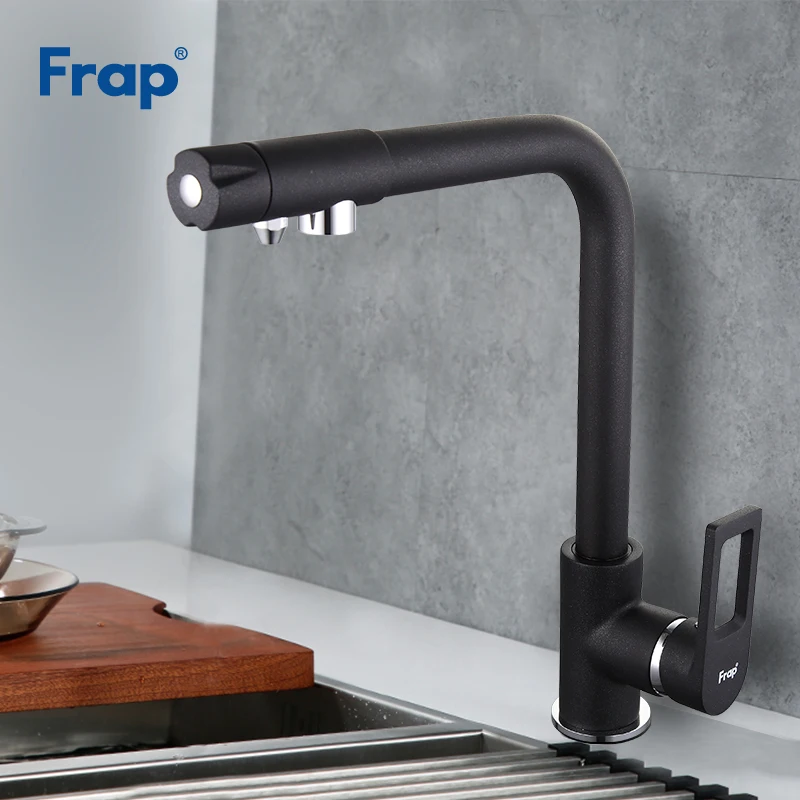 

Frap New Arrival Black Color Kitchen Faucet Deck Mounted Mixer Tap 360 Degree Rotation with Water Purification Features F4372-7