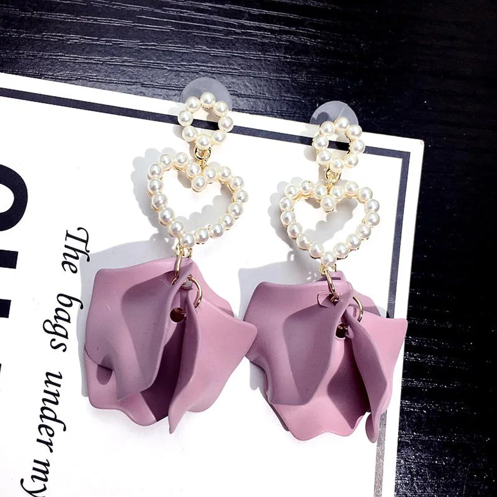 Women Trendy Heart Shaped Korean Style Drop Earrings 2018 New Summer