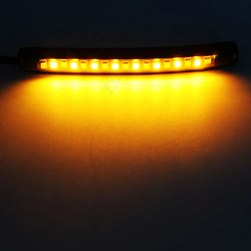 Mayitr 2pcs Universal Motorcycle 17 LED Flexible Strip Light Turn Signal Indicator White + Amber Led Running Tail Brake Lamp