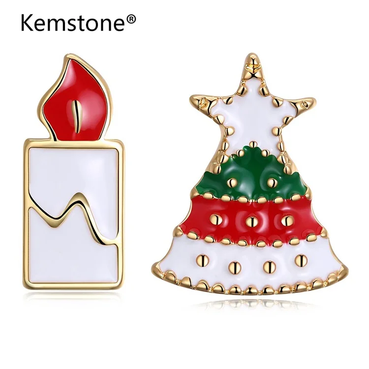 Kemstone Christmas Tree Candle Stud Earrings Asymmetrical Women Party | Украшения и аксессуары