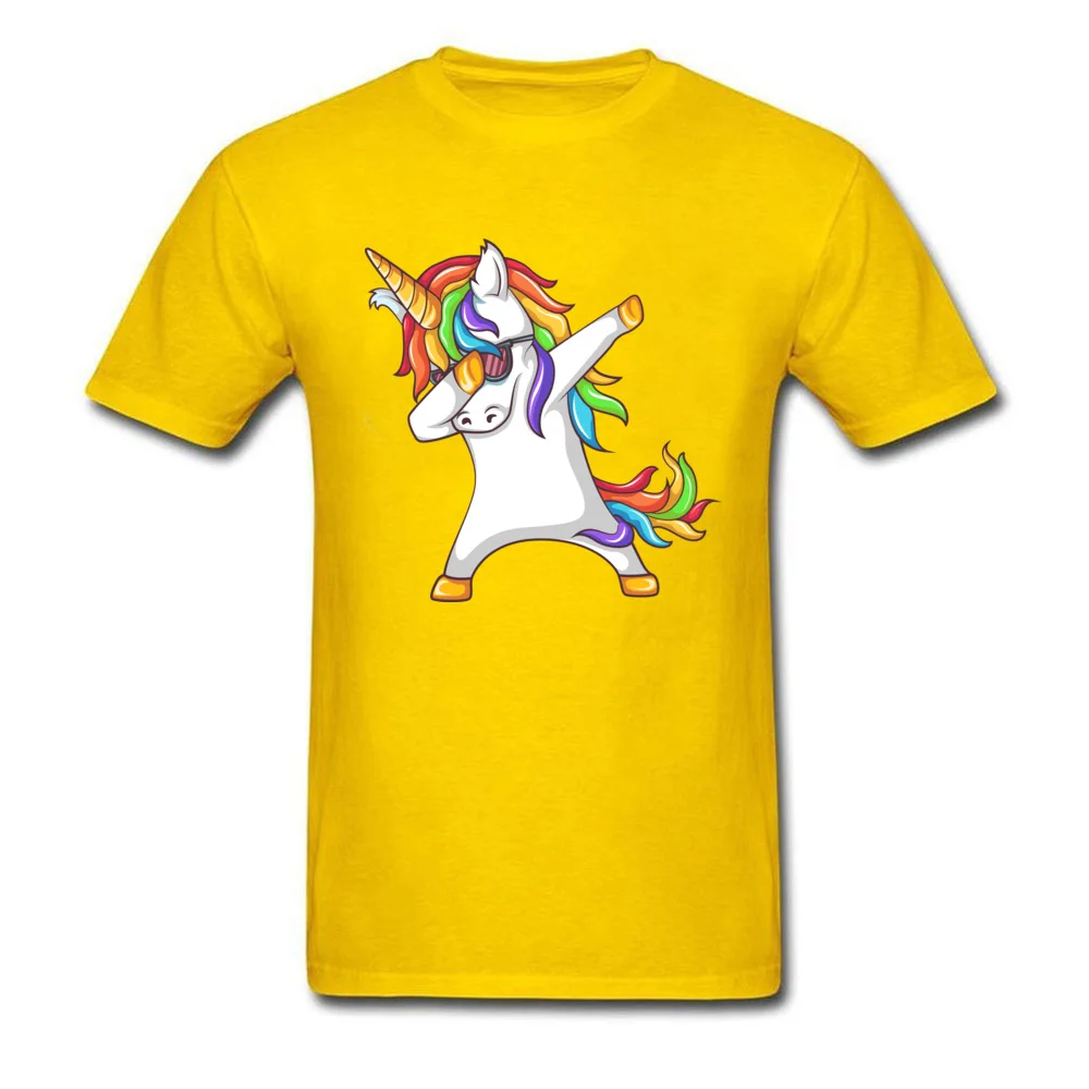 Dabbing Unicorn T Shirts Oversized Short Sleeve Normal 100% Cotton Round Neck Men's Tops Shirt Camisa Tops Tees VALENTINE DAY Dabbing Unicorn yellow
