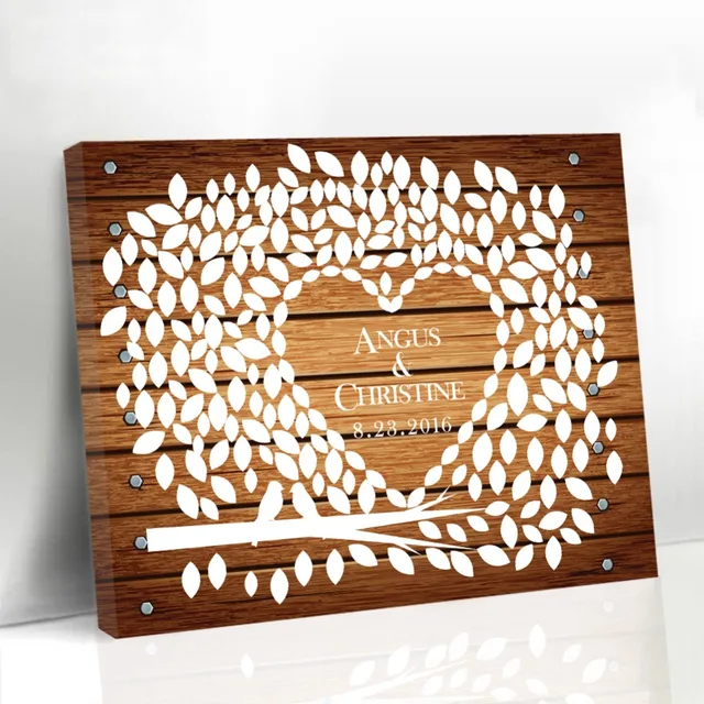 Wedding Canvas Guest Book Wood Framed Leaf Tree With Birds And Heart Wedding Canvas Guest Book Wood Framed Leaf Tree With Birds And Heart Bridal Shower