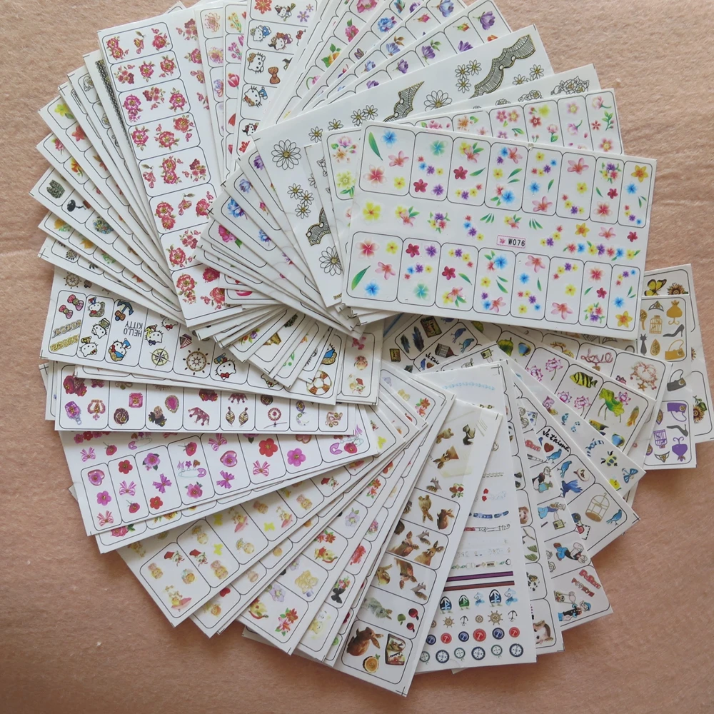 

50PCS/lot Nail Art Cute 6*10cm W Series Different Designs Mixed Water Decal Nail Art Water Sticker without package