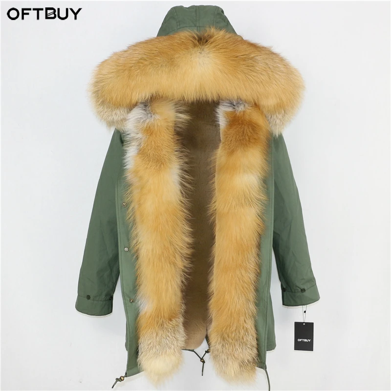 Женская длинная парка с натуральным мехом OFTBUY повседневная Толстая Уличная