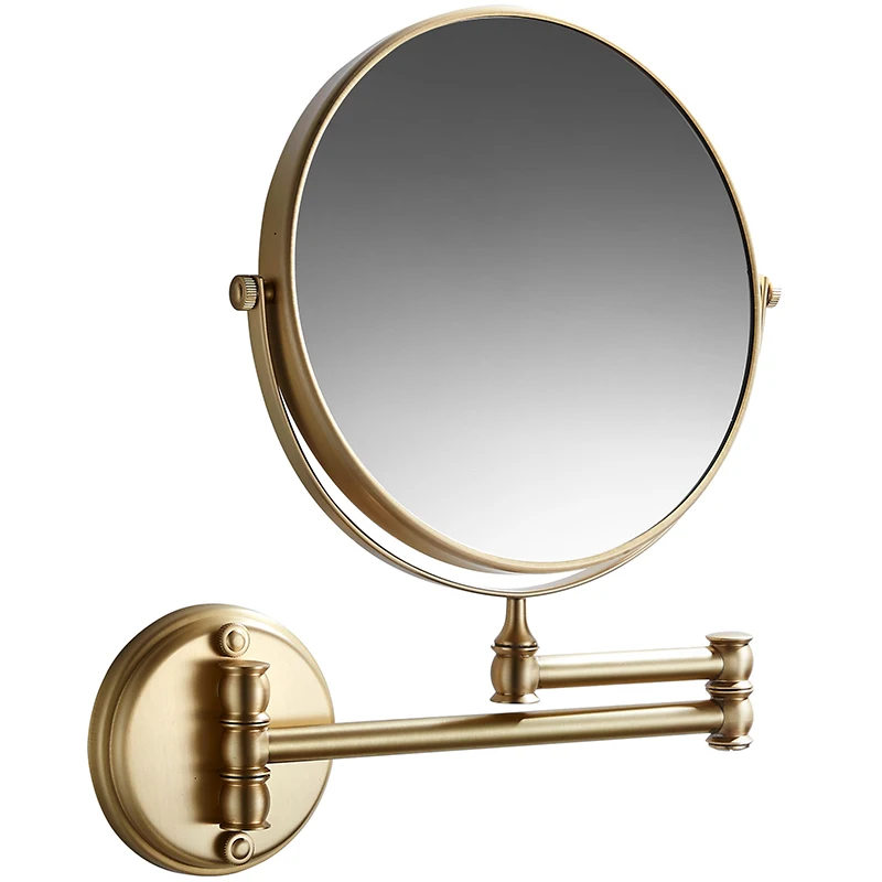 

Nordic Double Side Bathroom Mirror Folding Brass Round Mirror Wall Mounted Gold Brushed Makeup Mirror Decorative Magnifying