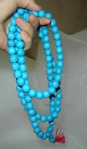 

Vintage Old Turquoise 108 Prayer Beads Necklace 8mm 5.27