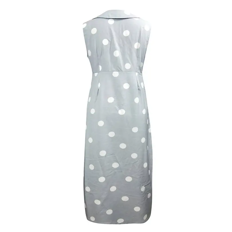 New Women Summer Fashion Elegant Casual Dot Print Boho Dress Turn-down V-neck Dress Button Pocket Bohemian Dress #4A25 (22)