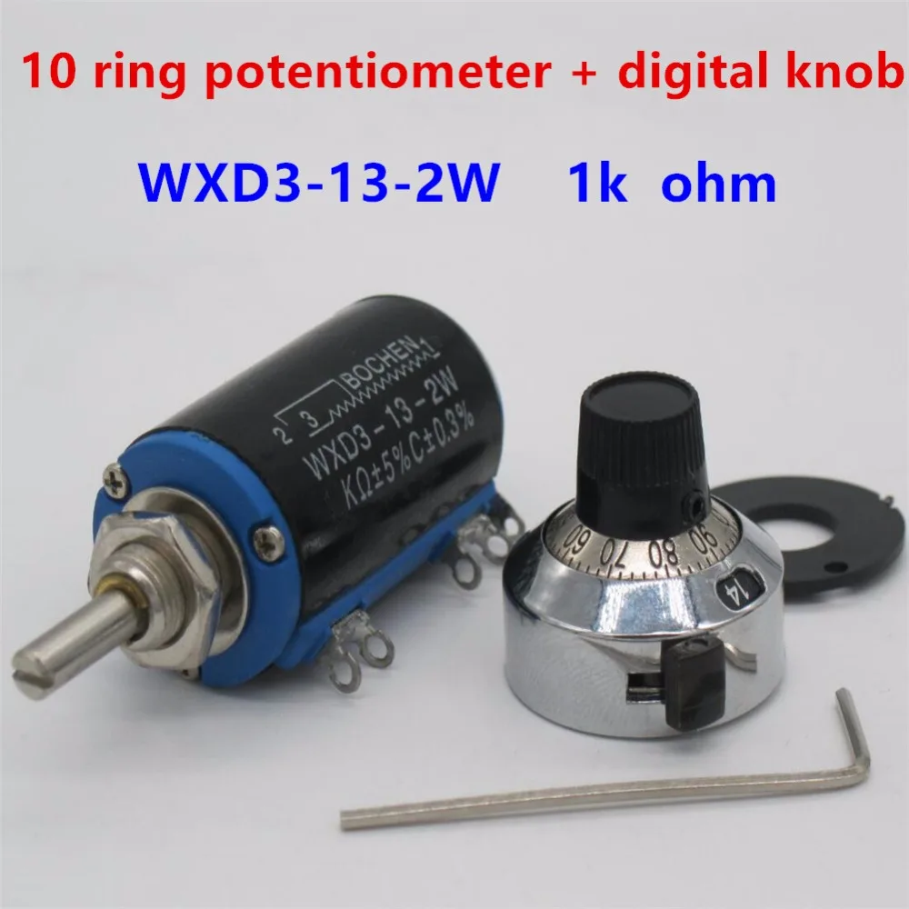 

1pcs WXD3-13-2W Shaft Dia 1k ohm Rotary side Multiturn Potentiometer 10 turn potentiometer 10 ring + 1PCS Digital knob
