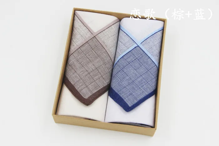 2 шт./компл. носовые платки хлопок платок проверено и клетчатыми элементами носовых платков с упаковано в подарочную коробку - Цвет: Brown blue