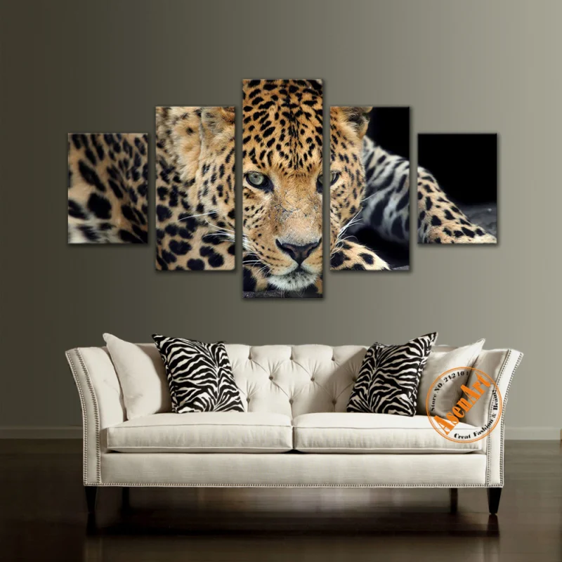 5 Piece Canvas Art Leopard Painting Modern Home Decoration ...