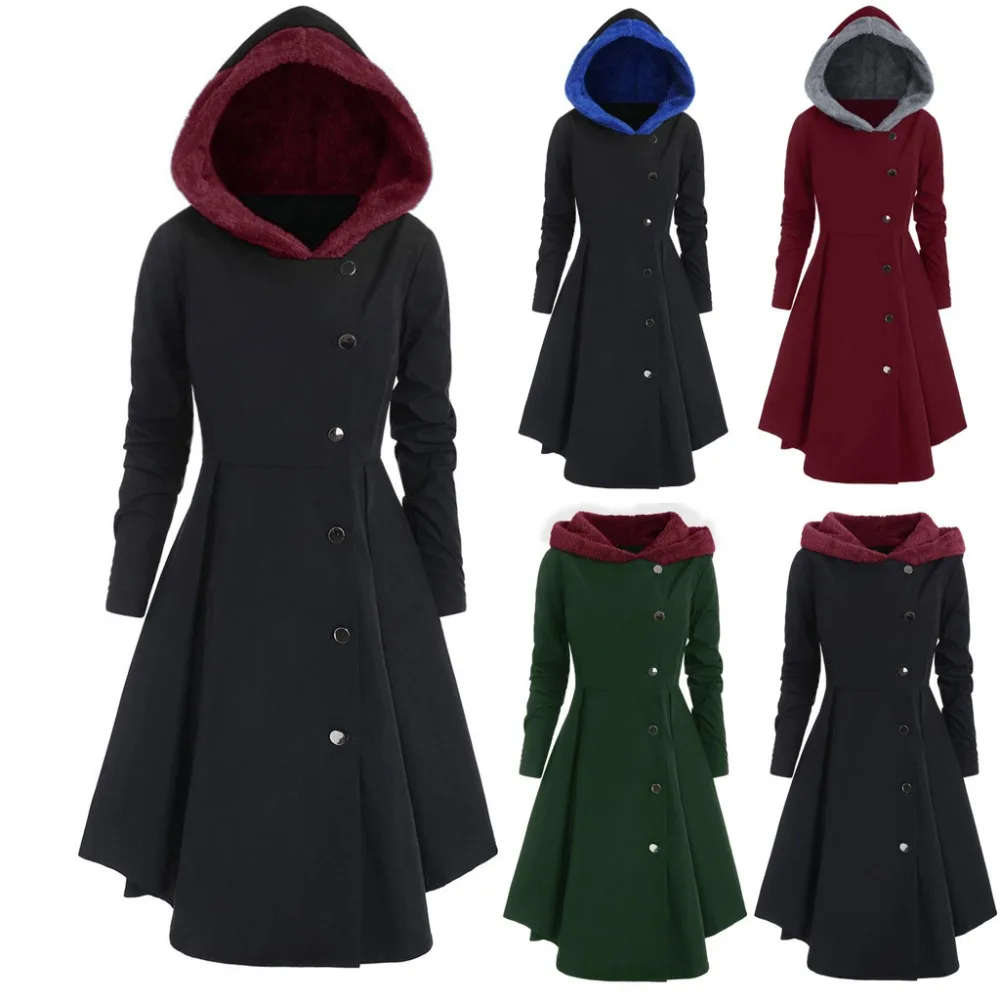 Hot Sale Women Plus Size Asymmetric Outwear befree Fleece Hooded Single Breasted Long Drap Buttons Coat women parka Warm coats