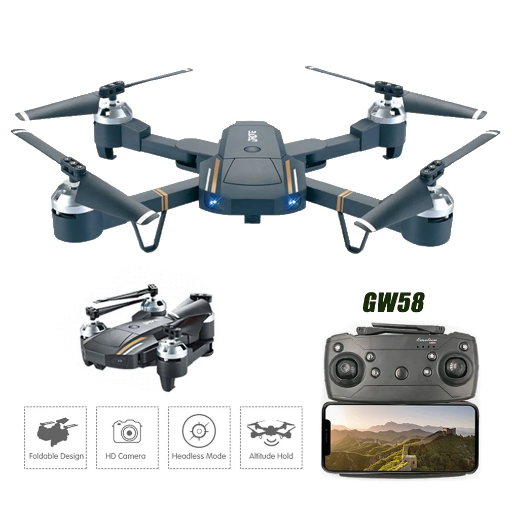 

GW58 Foldable Wifi RC Selfie Drone Quadcopter With 0.3MP/2MP Camera Helicopter Altitude Hold Headless 3D Flip Drones For Kids