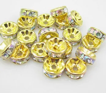 

NEW! 100pcs 8MM CRYSTAL~AB Spacer Metal Golde Plated Rondelle Rhinestone Loose Beads fit ANY shambala bracelets!