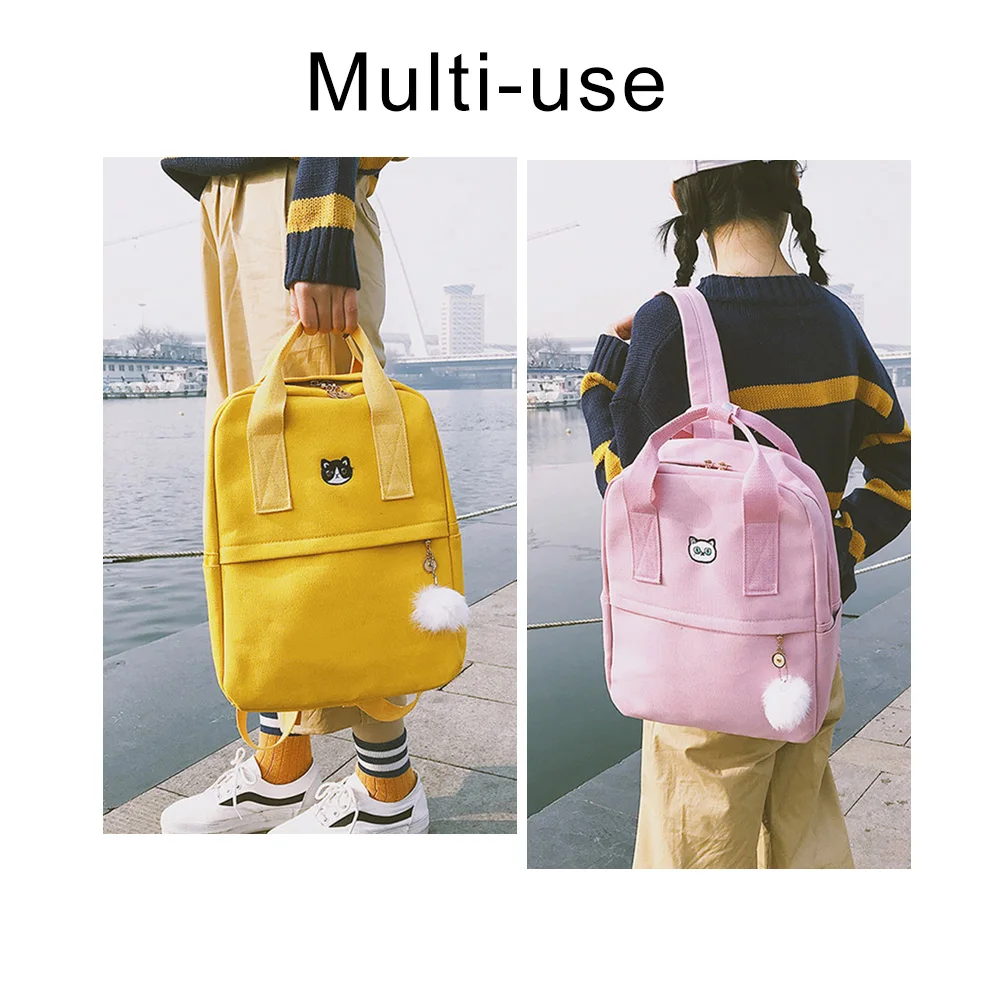  TTOU Japan and Korea Style Harajuku Cute Embroidery Cat Crown Canvas Backpack Lovely Preppy Style S - 32909766945