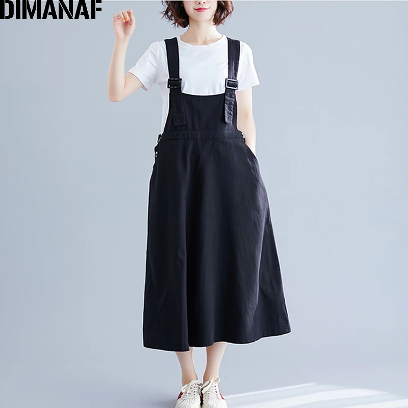 Женское платье без рукавов из хлопка DIMANAF, повседневное свободное платье однотонно-черного цвета, осеннее платье большого размера без отделки