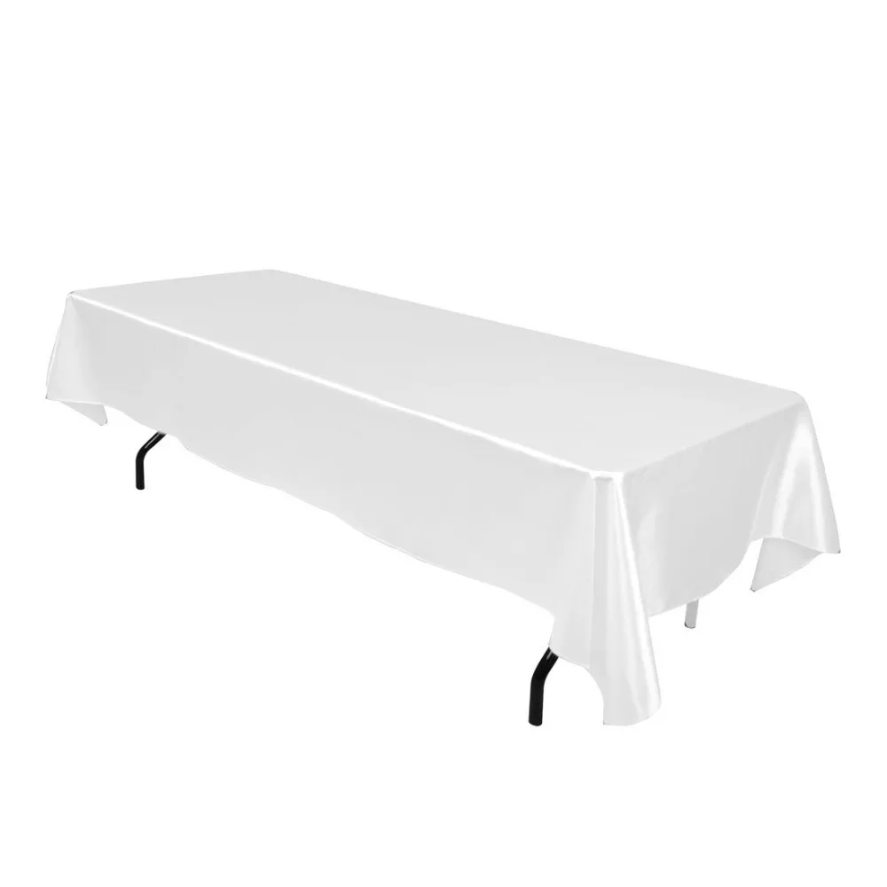 

1pcs Double Stitched Edge 145cmx304cm Rectangular Satin Tablecloth White/Black Table Cloth For Wedding Christmas Decoration