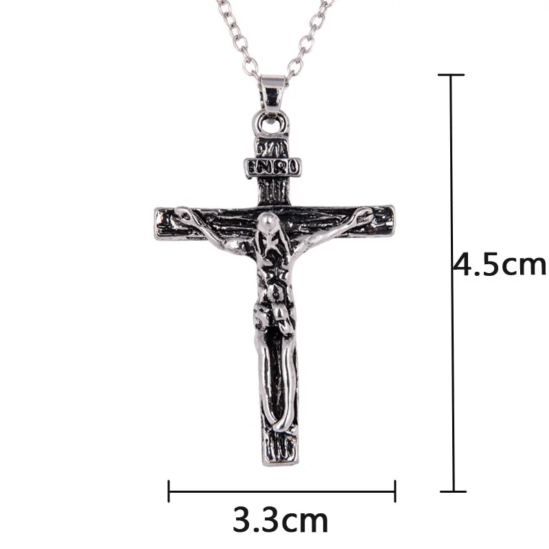 Vintage Classic Punk Statement Necklace Trendy Male Silver Gold Color Crucifix Cross Jesus Piece Necklace&Pendants Men Jewelry