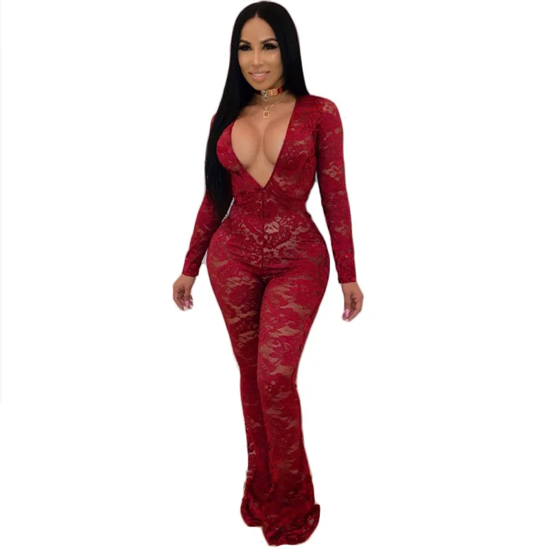 

Sexy 2 Piece Set Women Mesh Floral Lace Wide Leg Pant Set Strap Bodysuit and Flare Long Pants Set 2018 Summer Outfit Clothes