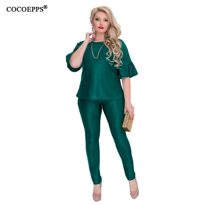 

2018 New 2 Piece Set Plus Size Summer Casual Suit Elegant Big Size Office Work Ladies Female Set 5xl 6XL black Women Clothing