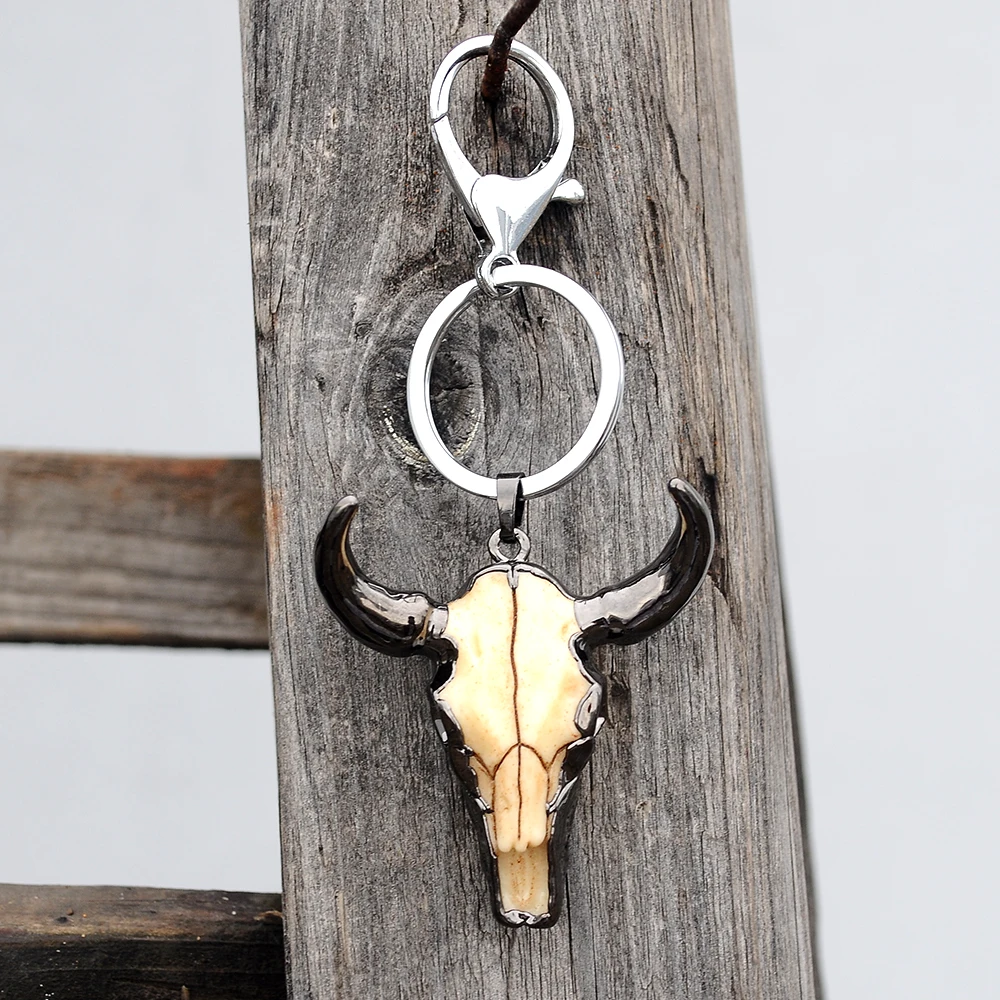 

Trendy bull head keyring natural stone key ring holder for men accessory jewelry gift
