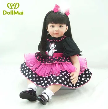 

24inch 60cm reborn babies dolls bebe alive princess toddler dolls pink dots girl dress realistic children play house toy gift