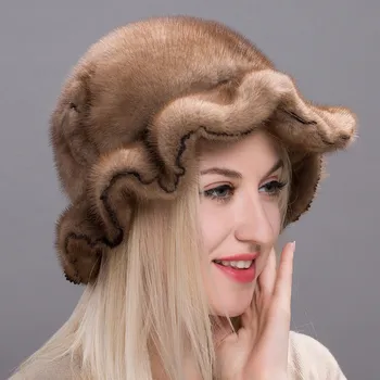 

Real full suede hat warm autumn and winter mink leather ladies hat lace embroidered flower hat new adjustable DHY17-16A