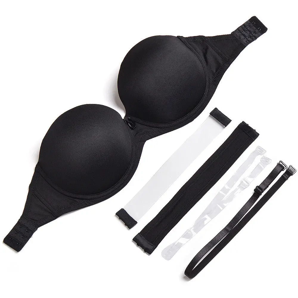 Ladies Secret New Black Bra Push Up Thick Padded Quality Soutien Gorge Underwire 1/2 Cup Strapless Bra Sutian Women Halter Bras