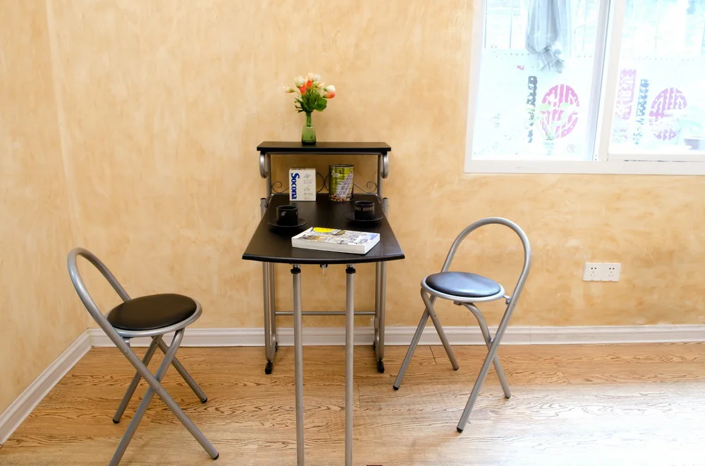 Japanese Style free-installation doulbe Eat desk and chair, density board folding table folded seat 1 table+ 2 chairs