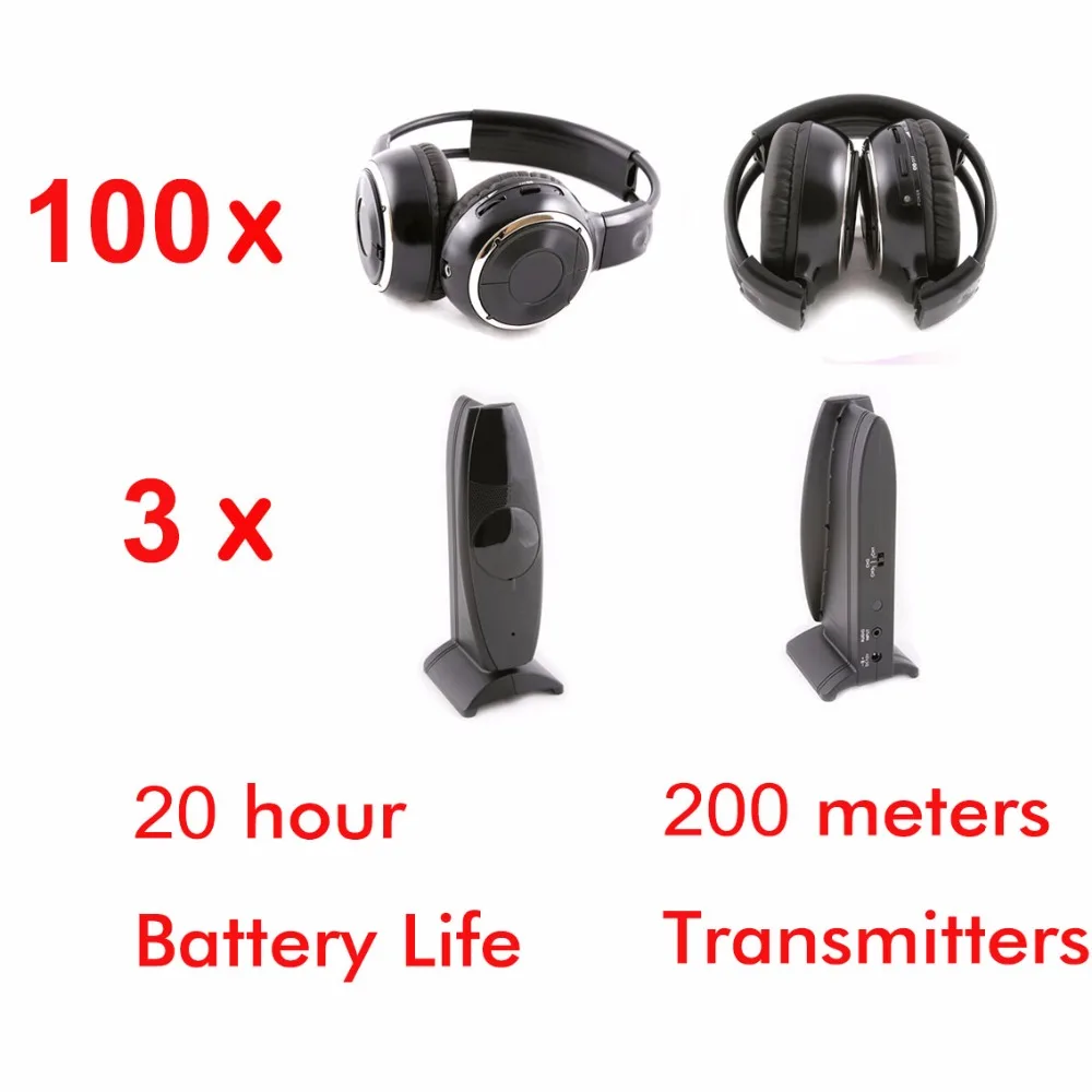  Professional 200 meters Foldable silent disco wireless headphone 100pcs packed with 3 transmitters