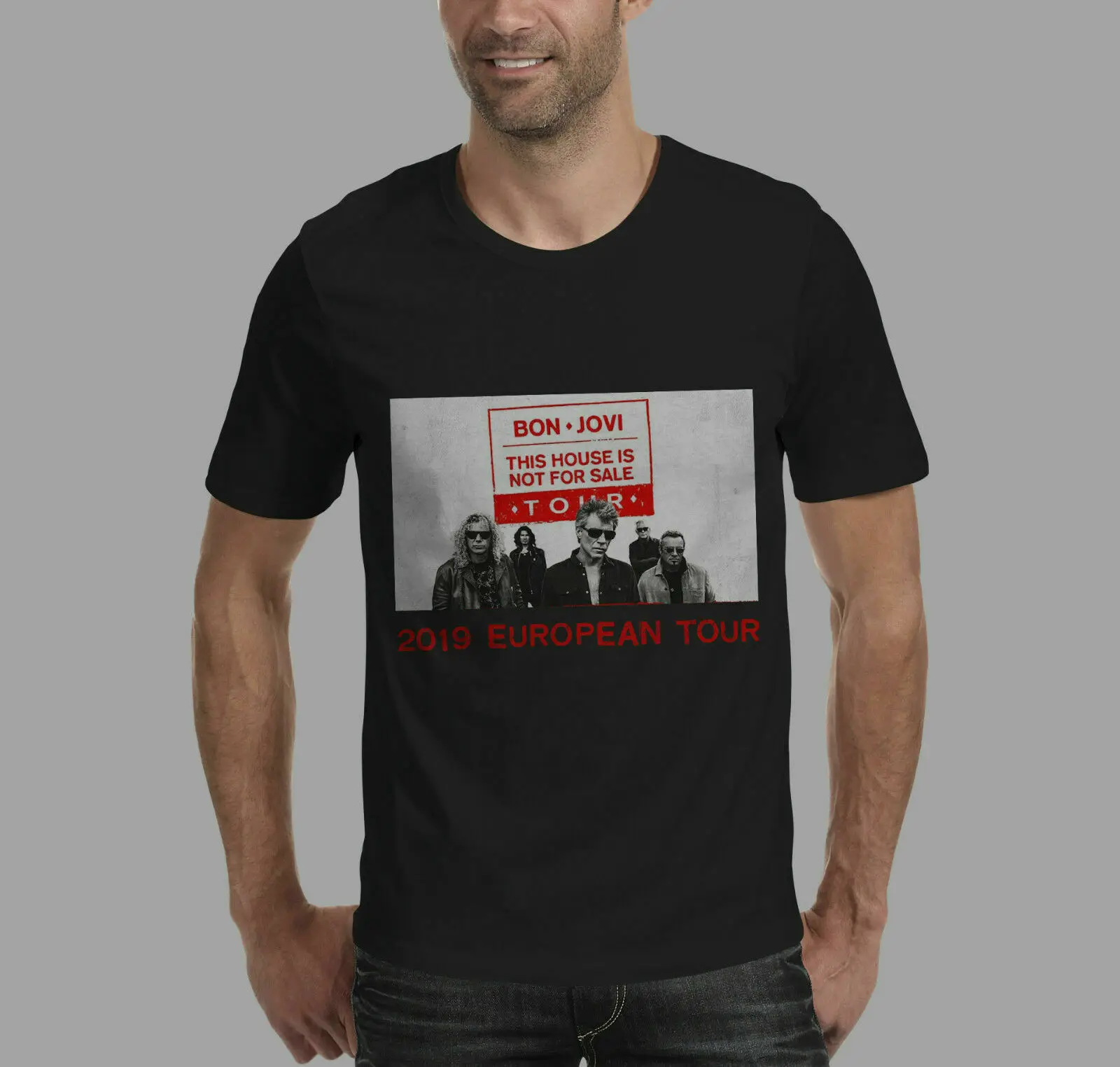 

New BON JOVI 2019 EUROPEAN TOUR WITH DATES T-SHIRT Size S To 3XL Short Sleeve Discount 100 % Cotton T Shirts Top Tee