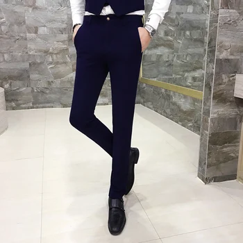 

2018 New Pure Color Men's Suit Pants Blue Black Purple Fashion Casual Suit Trousers Men