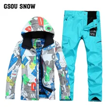 Gsou, снежный мужской лыжный костюм, для улицы, с одной двойной доской, ветрозащитная, водонепроницаемая, Теплая Лыжная куртка+ лыжные штаны для мужчин, размер M-L