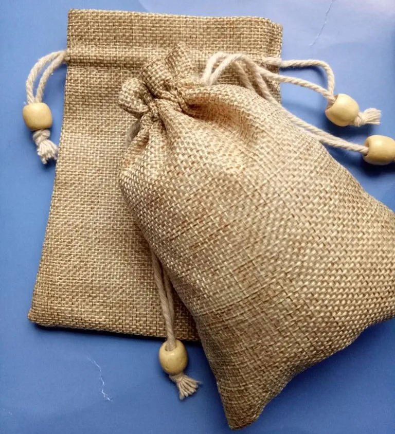New 5pcs Small Linen Bag Natural Burlap Pouches Drawstring Gift Bags