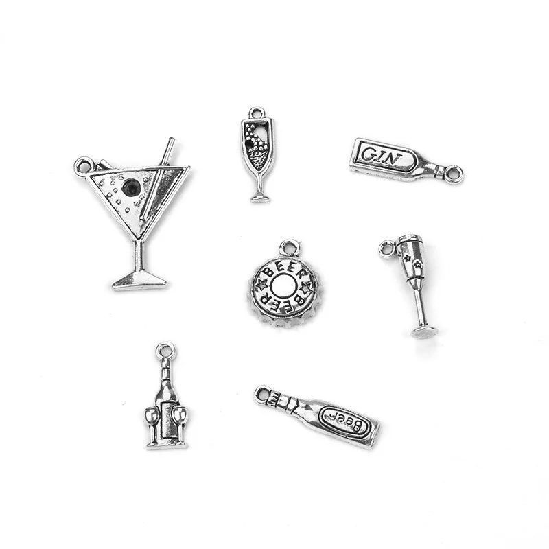 

Alloy Glass Cocktail Glass Dangle Charms Jewelry DIY Accessories For Bracelet Mixed 84PCS
