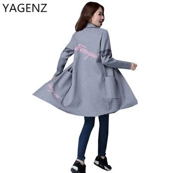 

YAGENZ 2017 Women New Sweater Cardigan Plus size M-3XL Casual Loose Sweater Coat Autumn Suit collar Cardigan Female Windbreaker