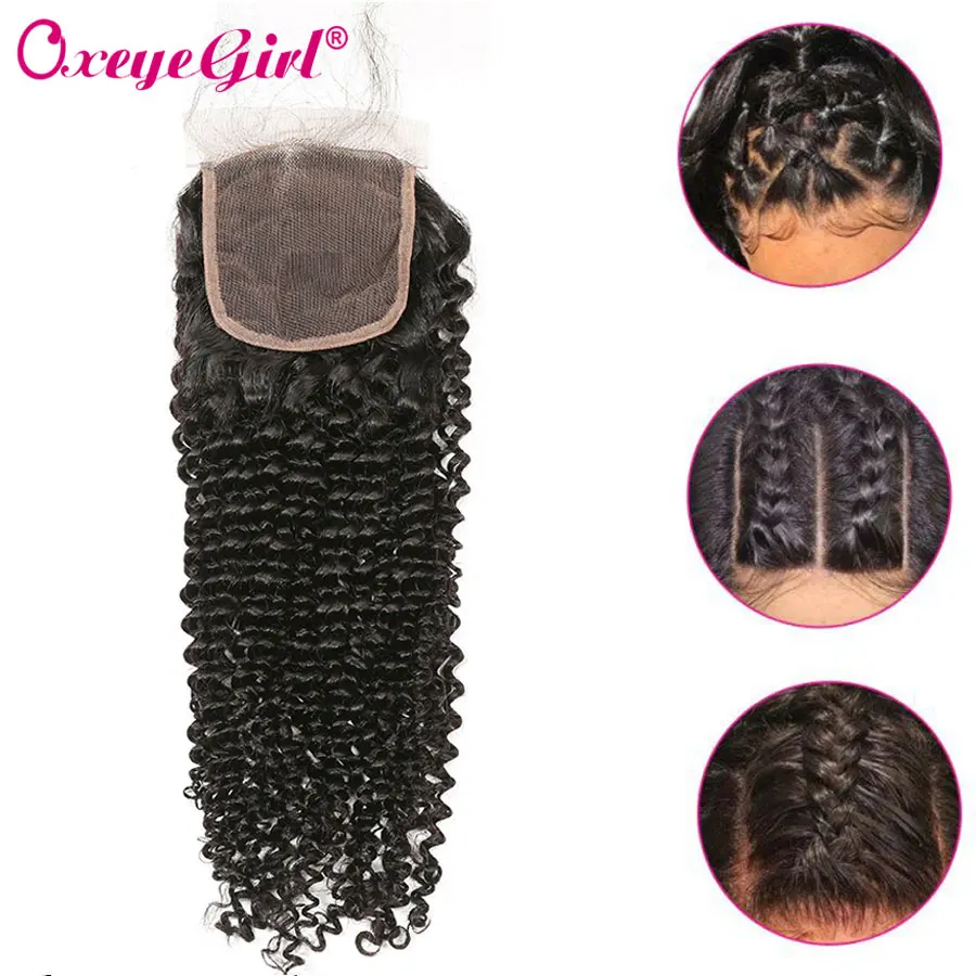 

5x5 Lace Closure Brazilian Kinky Curly Bundles Closure 8"-20" Swiss Lace Human Hair With Closure Pre Plucked Remy Hair Oxeyegirl