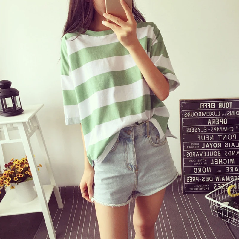 

harajuku vogue korean style summer women striped casual bf tshirt plus size modis femme tops mujer ropa oversize tees streetwear