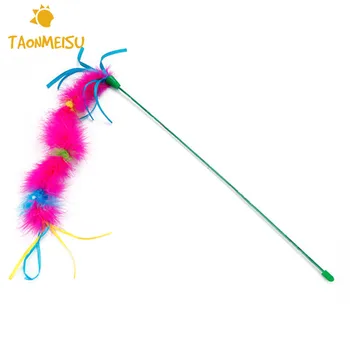 

Feathers Colorful Ribbon Cat Teaser Funny Cat Toy Wand Plastic Stick Pet Teaser Toy For Cats Newest