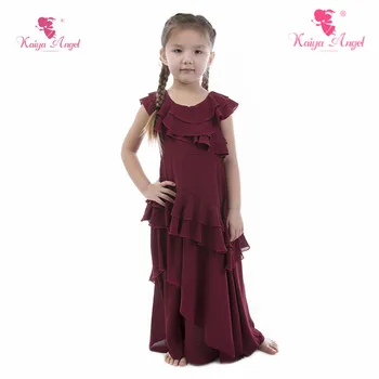 

Kaiya Angel Toddler Girl Burgundy Chiffon Summer Party and Wedding Dress Short Sleeve Children Princess Clothing Wholesale