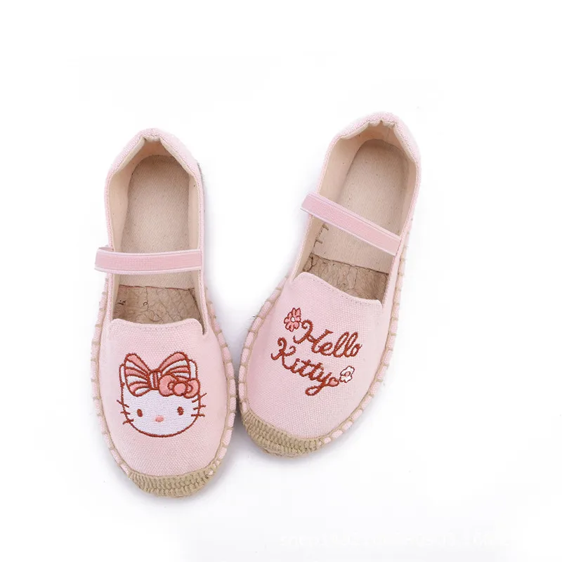 

Kid's Espadrille Embroider Shoes Comfortable Slippers Boy Chirldren Casual Shoes Breathable Flax Hemp Canvas Blue Flamingo Girls
