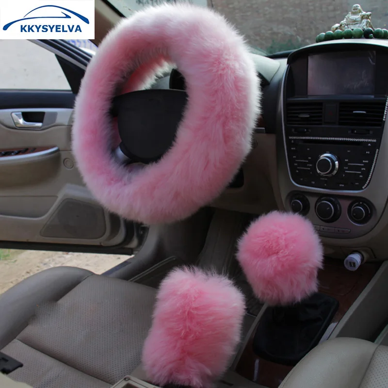 KKYSYELVA Fur Pink Warm Car steering wheel cover Winter Black Auto Interior Accessories 38cm Automobiles Steering-wheel Covers KKYSYELVA Fur Pink Warm Car steering wheel cover Winter Black Auto Interior Accessories 38cm Automobiles Steering-wheel Covers